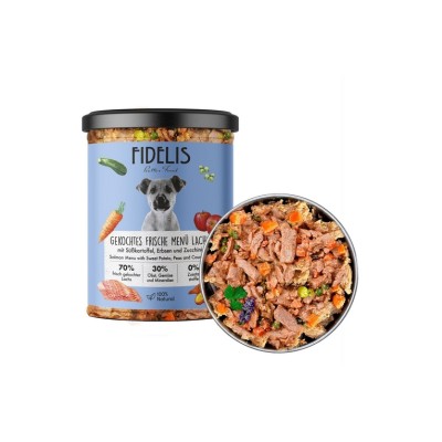 FIDELIS DOG MENU' SALMONE FRESCO, PATATE DOLCI, PISELLI E ZUCCHINE 400GR