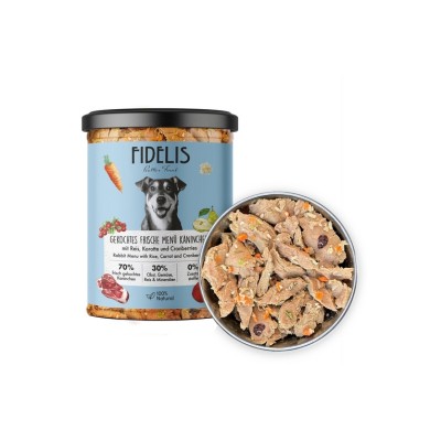 FIDELIS DOG MENU' CONIGLIO, RISO, CAROTE E FRUTTI ROSSI 400GR