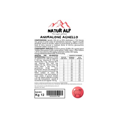 NATUR ALP ANIMALONE DOG ADULT AGNELLO 12KG