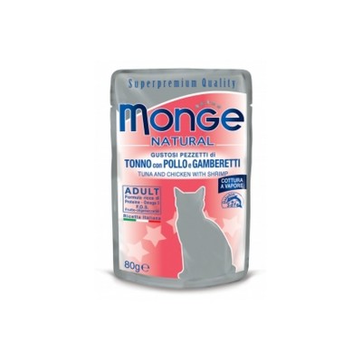MONGE CAT BUSTA NATURAL TONNO, POLLO E GAMBERETTI 80GR