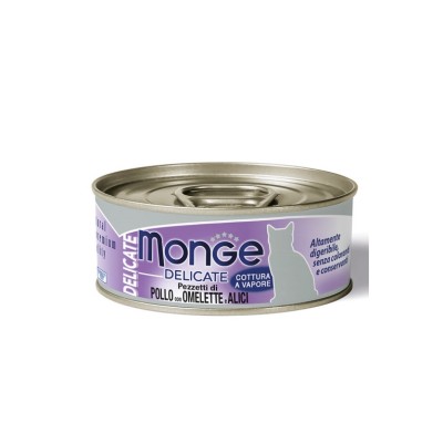 MONGE CAT LATTINA DELICATE POLLO, OMELETTE E ALICI 80GR