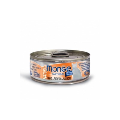 MONGE CAT LATTINA NATURAL TONNO A PINNE GIALLE CON SALMONE 80GR
