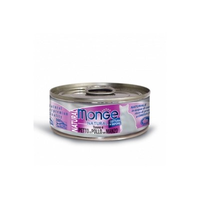 MONGE CAT LATTINA NATURAL TONNO E PETTO DI POLLO CON MANZO 80GR