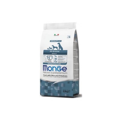 MONGE NATURAL SUPERPREMIUM DOG ADULT TROTA, RISO E PATATE 12KG