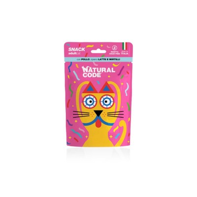 NATURAL CODE CAT SNACK ADULT POLLO CON LATTE MIRTILLI 60GR