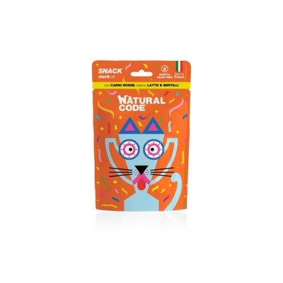 NATURAL CODE CAT SNACK STERIL CON CARNI ROSSE RIPIENO LATTE E MIRTILLO 60GR