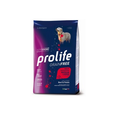 PROLIFE DOG ADULT SENSITIVE GRAIN FREE MANZO E PATATE M/L 10KG
