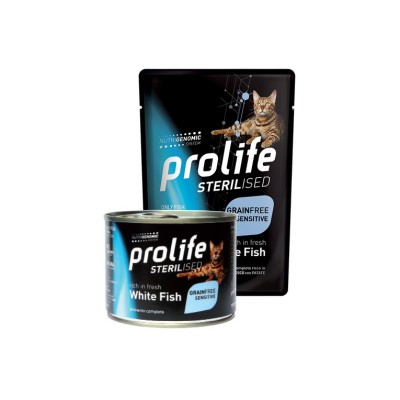 PROLIFE CAT LIFESTAGE STERILISED GRAIN FREE PESCE BIANCO BUSTA 85GR
