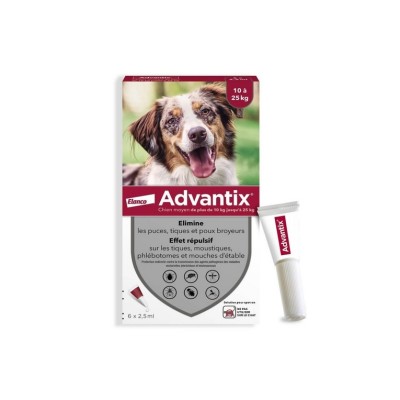 ADVANTIX SPOT ON ANTIPARASSITARIO PER CANI DA 10 A 25 KG 6 PIPETTE
