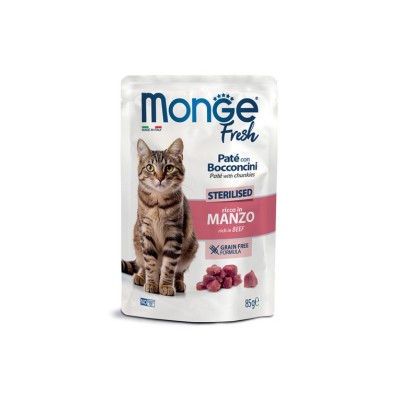 MONGE FRESH CAT STERILIZED MANZO 85GR