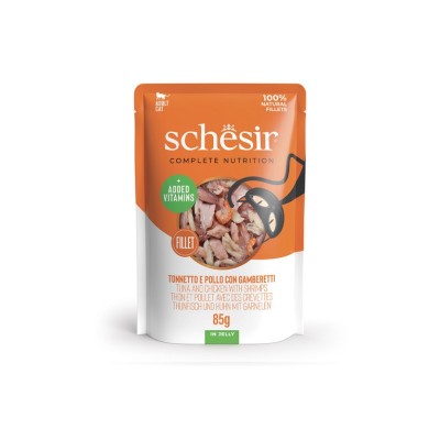 SCHESIR CAT BUSTA COMPLETE TONNETTO E POLLO CON GAMBNERETTI IN JELLY 85GR