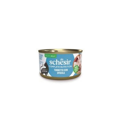 SCHESIR CAT ADULT COMPLETE JELLY TONNETTO E SPIGOLA LATTINA 85GR