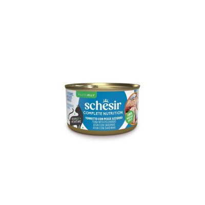 SCHESIR CAT ADULT COMPLETE JELLY TONNETTO E PESCE AZZURRO LATTINA 85GR