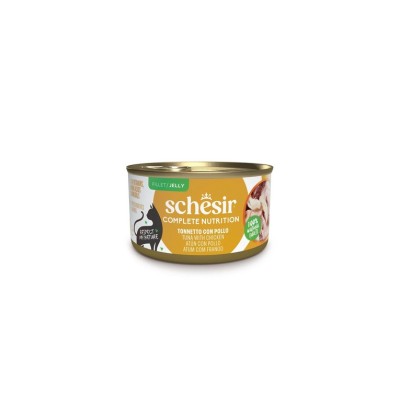 SCHESIR CAT ADULT COMPLETE JELLY TONNETTO E POLLO LATTINA 85GR