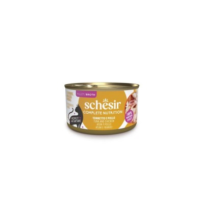 SCHESIR CAT ADULT COMPLETE BROTH TONNETTO E POLLO LATTINA 85GR