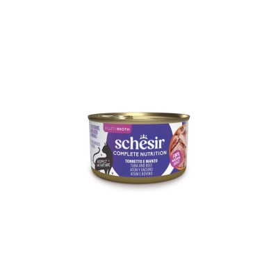 SCHESIR CAT ADULT COMPLETE BROTH TONNETTO E MANZO LATTINA 85GR