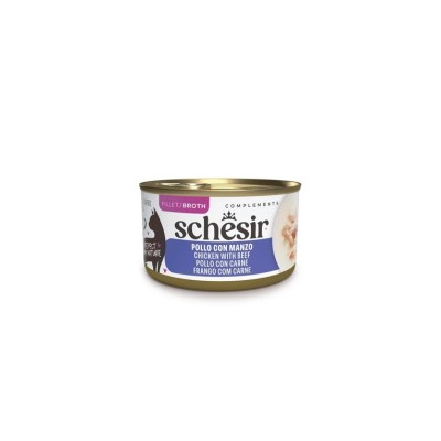 SCHESIR CAT ADULT LATTINA COMPLEMENTS BROTH POLLO CON MANZO 70GR