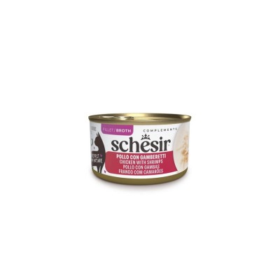 SCHESIR CAT ADULT LATTINA COMPLEMENTS BROTH POLLO CON GAMBERETTI 70GR