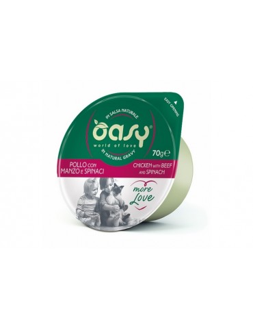 OASY CAT MORE LOVE CUP POLLO CON MANZO E SPINACI 70GR