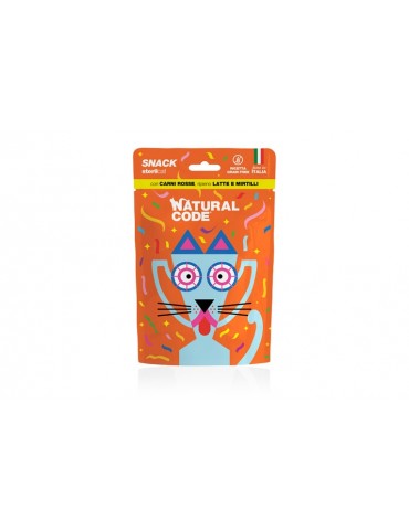 NATURAL CODE CAT SNACK STERIL CON CARNI ROSSE RIPIENO LATTE E MIRTILLO 60GR