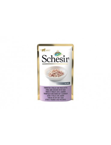 SCHESIR CAT BUSTA JELLY ADULT TONNETTO, POLLO E PROSCIUTTO 85GR